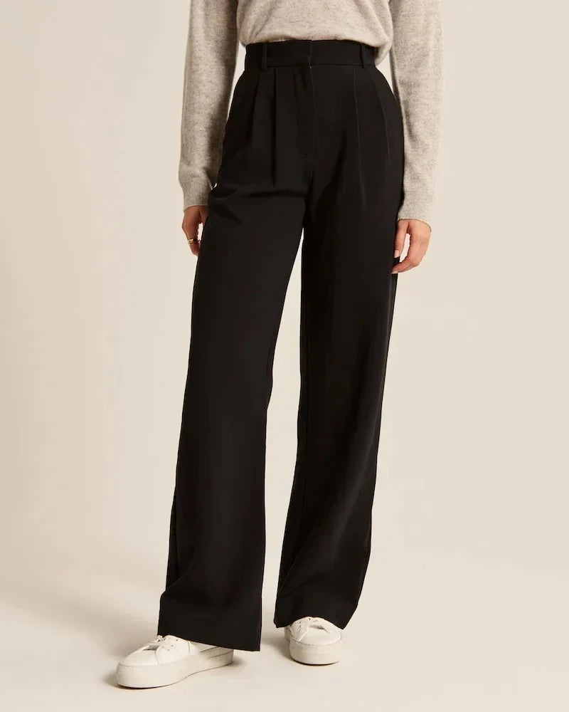Black Pleated Wide Leg Trousers