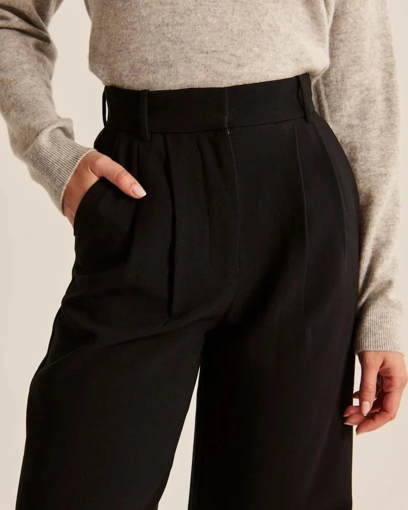 Black Pleated Wide Leg Trousers