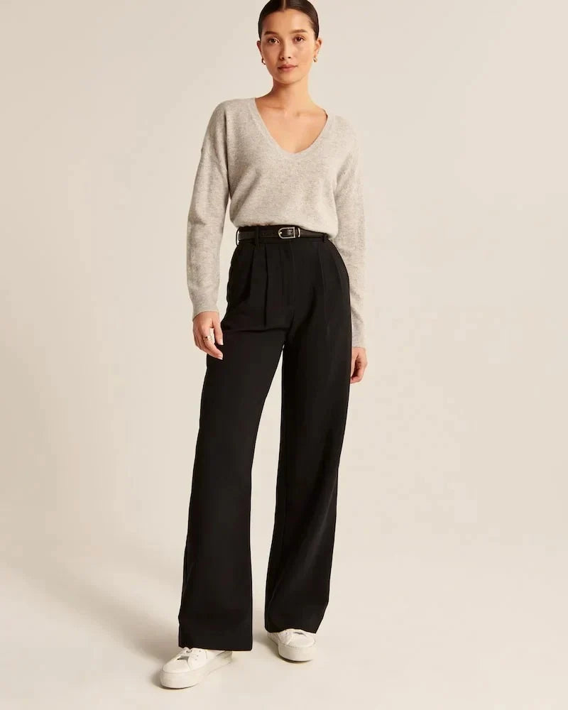 Black Pleated Wide Leg Trousers