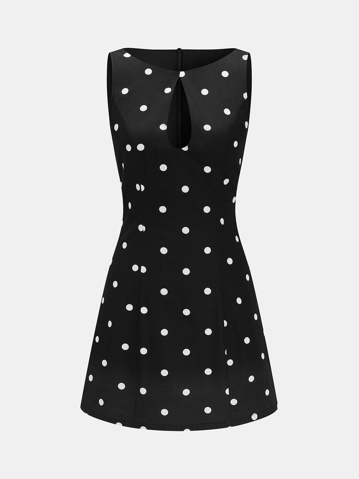 Black Polka Dot Cotton Mini Dress with Keyhole Neck