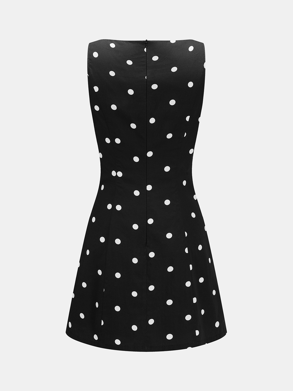 Black Polka Dot Cotton Mini Dress with Keyhole Neck