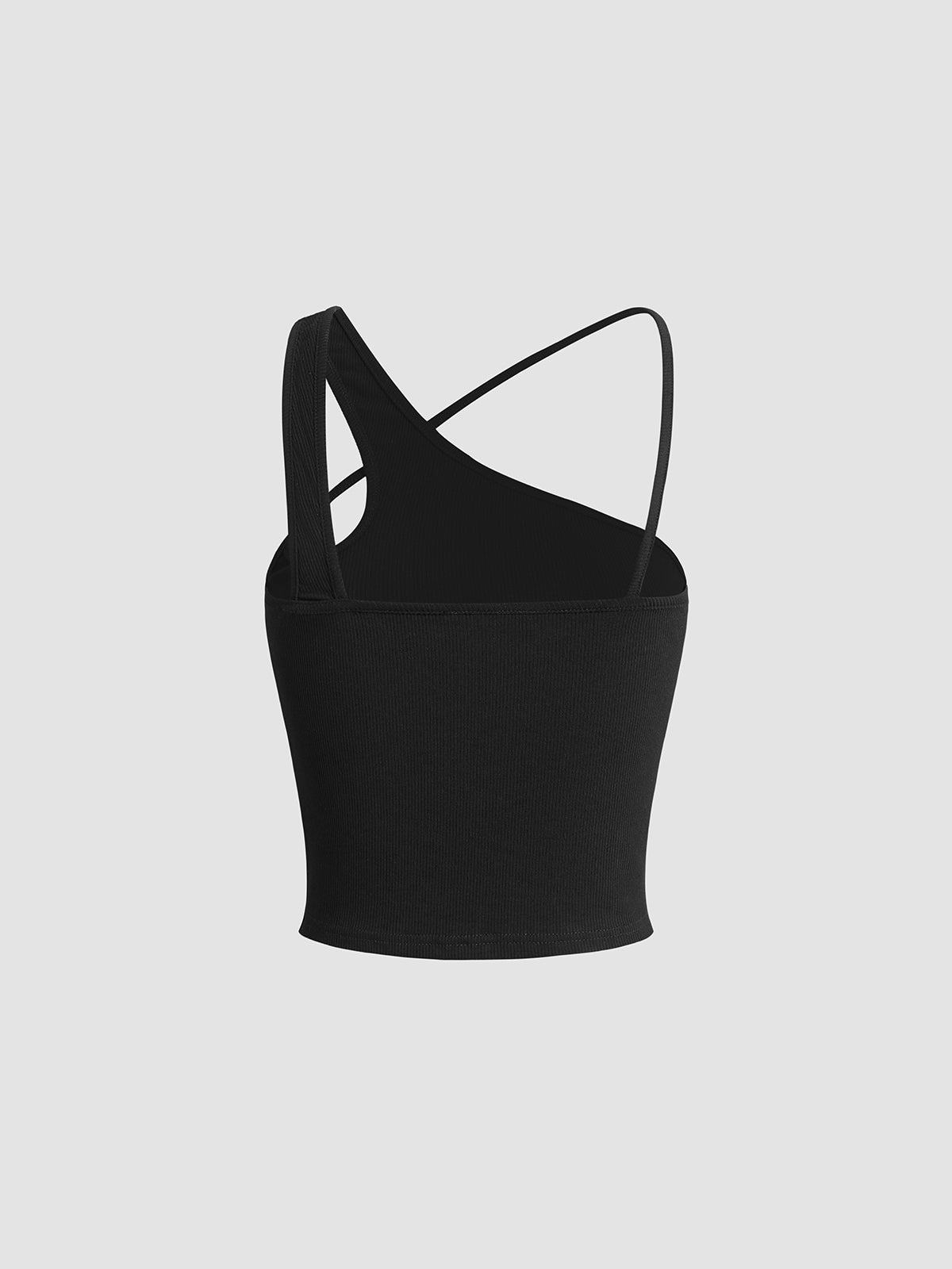 Black Ribbed Asymmetric Crossover Halter Tank