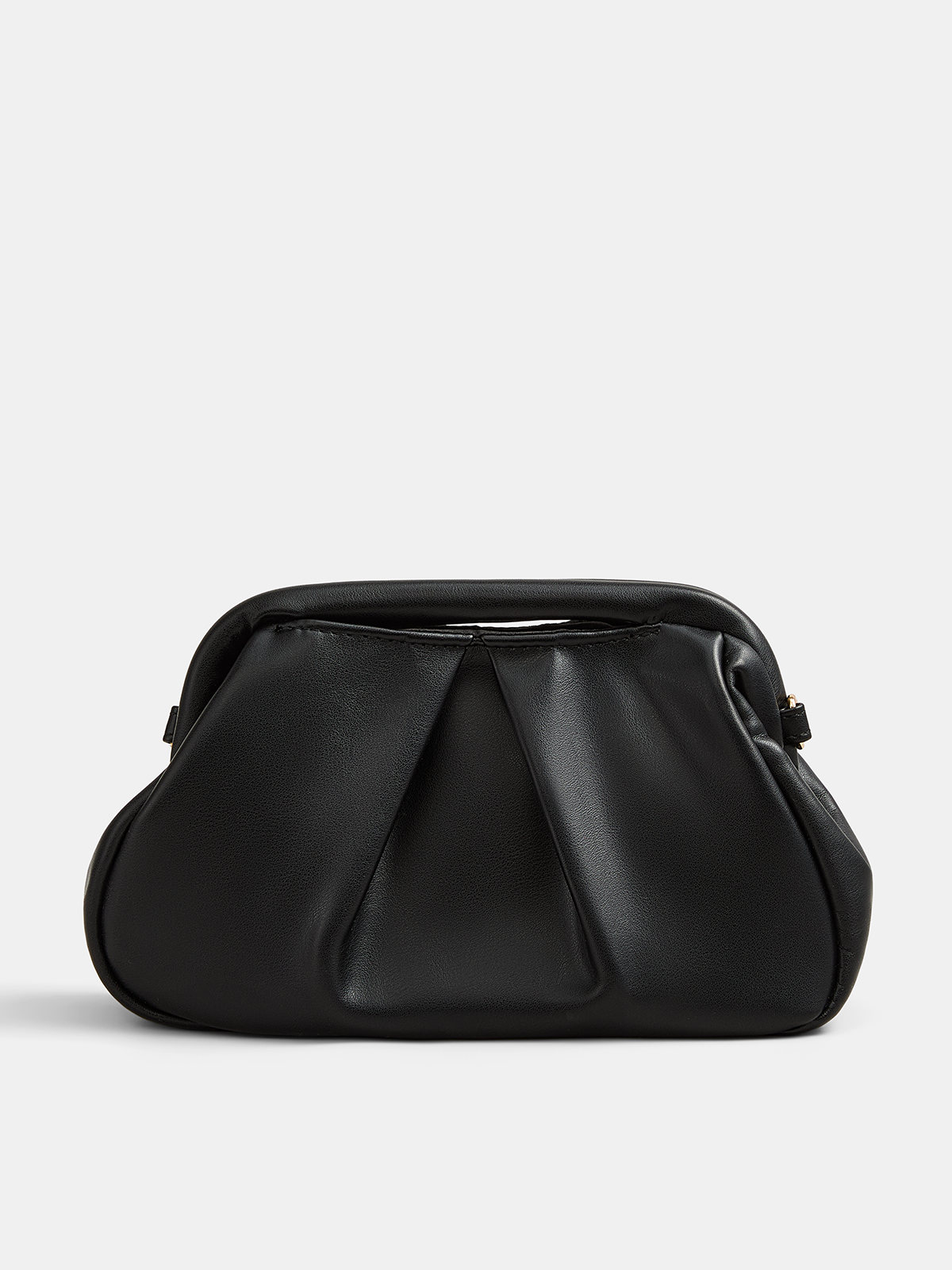 Black Ruched Handbag with Chain Strap and Top Handle