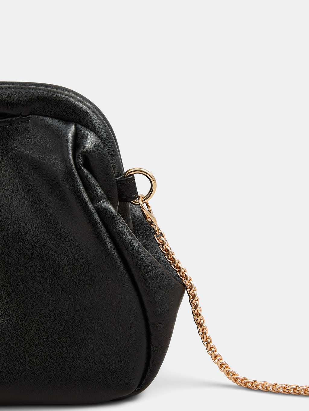 Black Ruched Handbag with Chain Strap and Top Handle