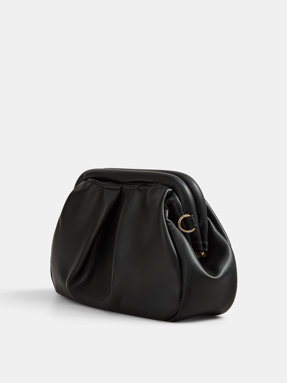 Black Ruched Handbag with Chain Strap and Top Handle