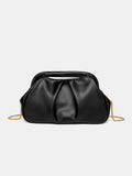 Black Ruched Handbag with Chain Strap and Top Handle