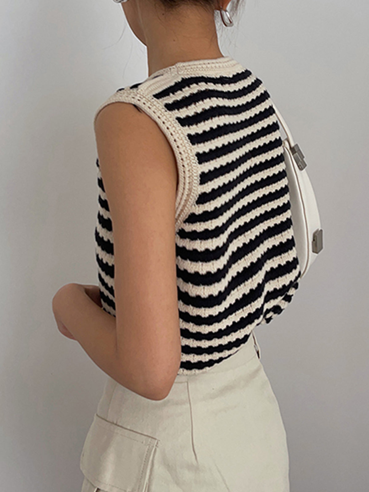 Black Striped Crochet Sweater Vest