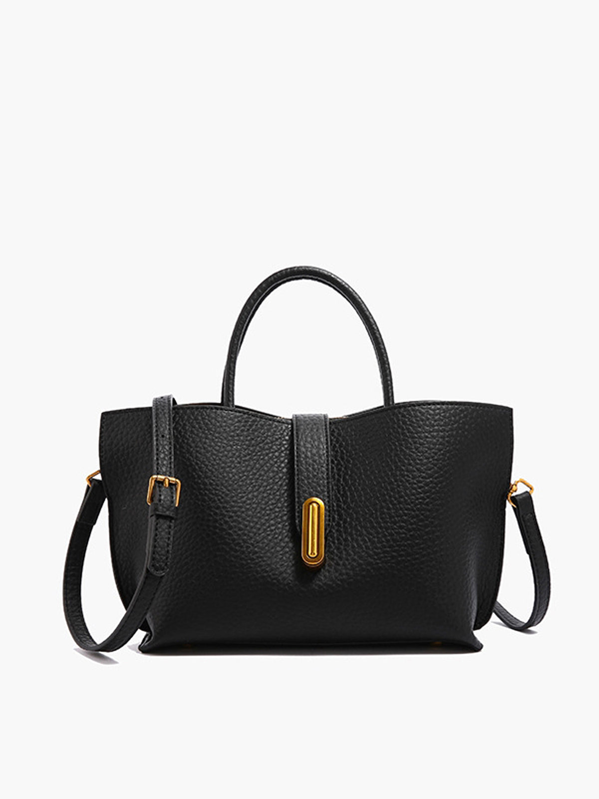 Black Textured Shoulder Bag with Top Handle