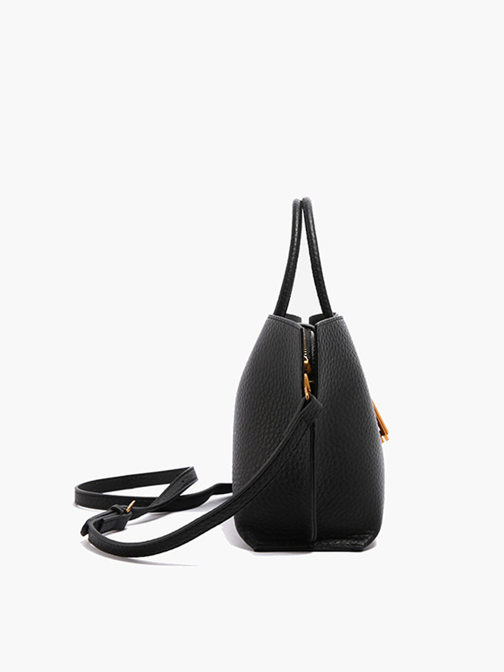 Black Textured Shoulder Bag with Top Handle