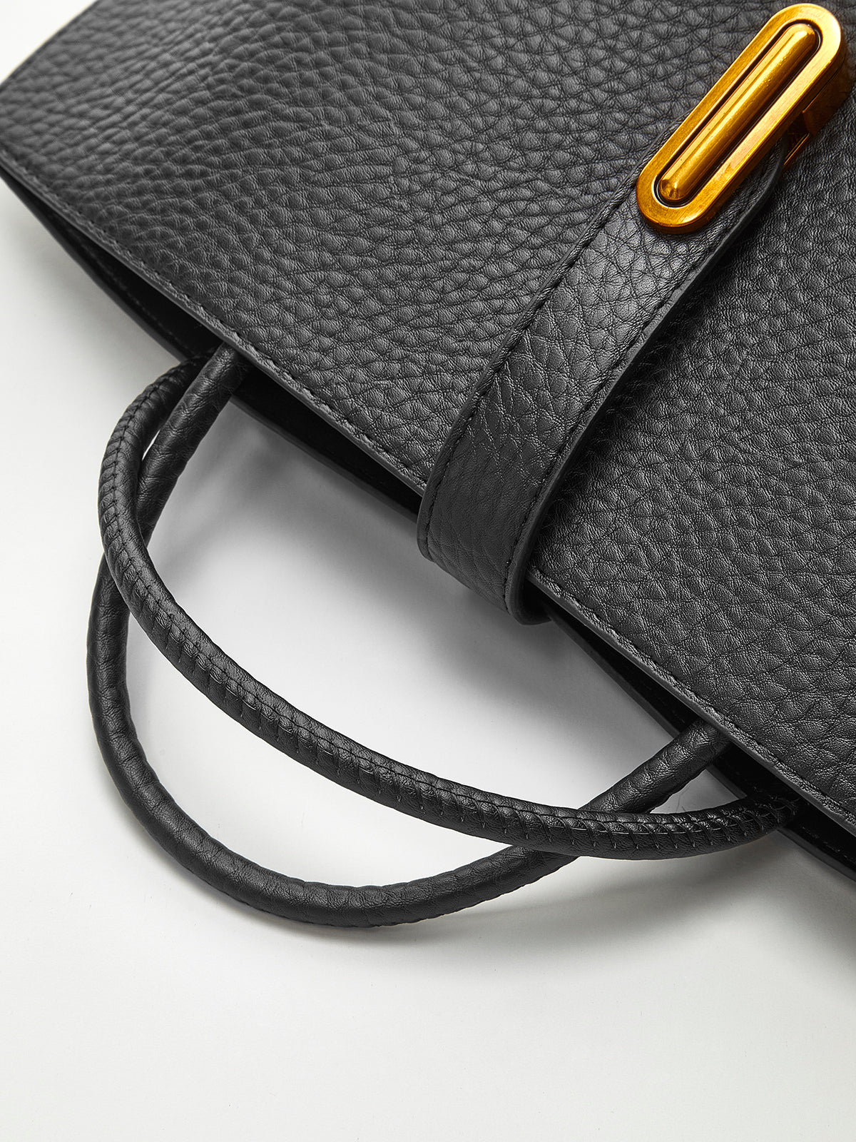 Black Textured Shoulder Bag with Top Handle