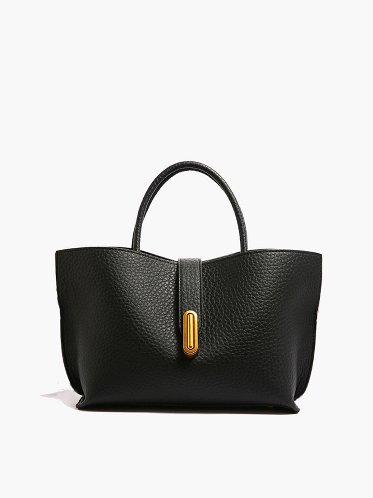 Black Textured Shoulder Bag with Top Handle