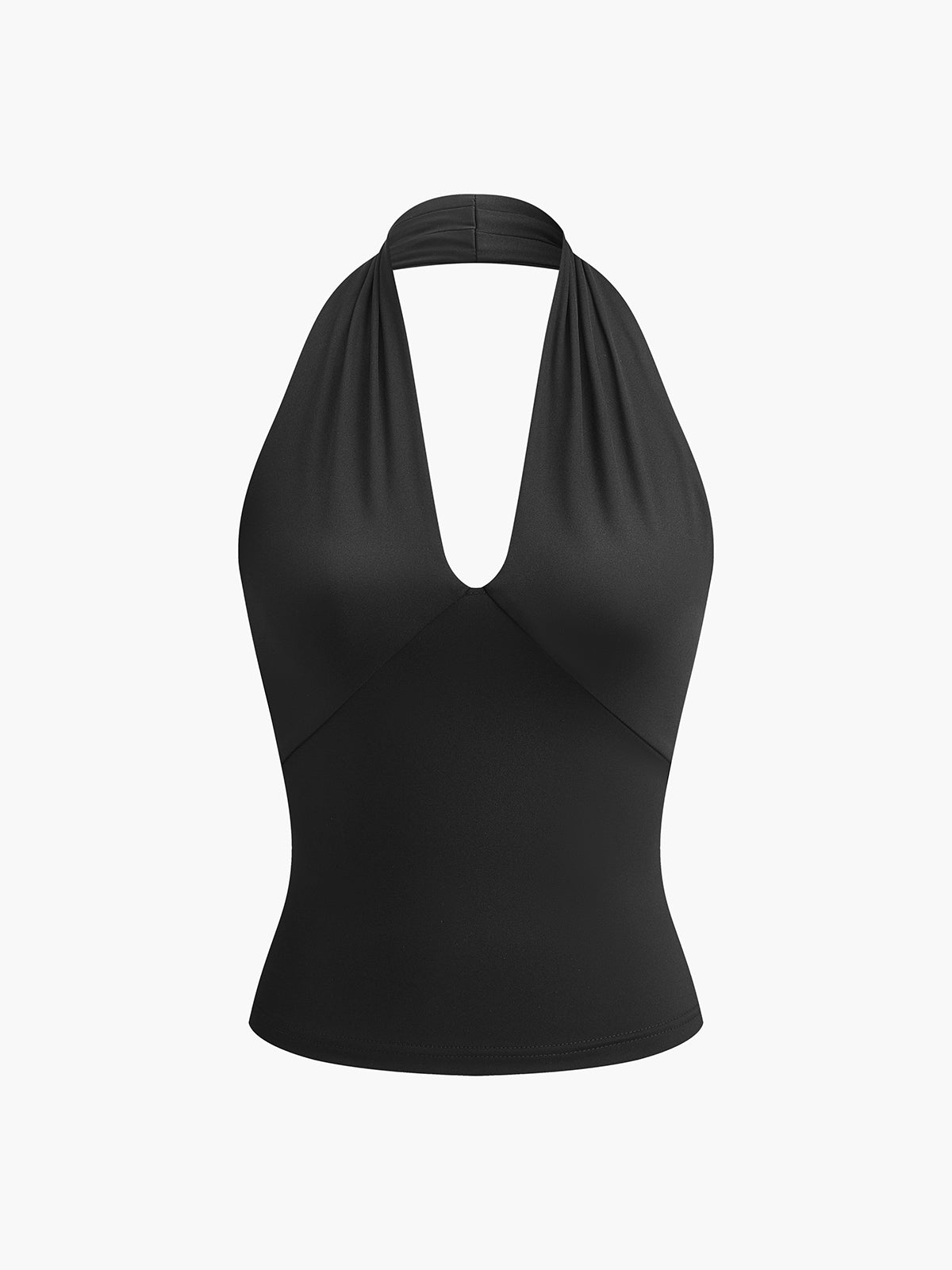 Black V-Neck Halter Tank Top with Open Back