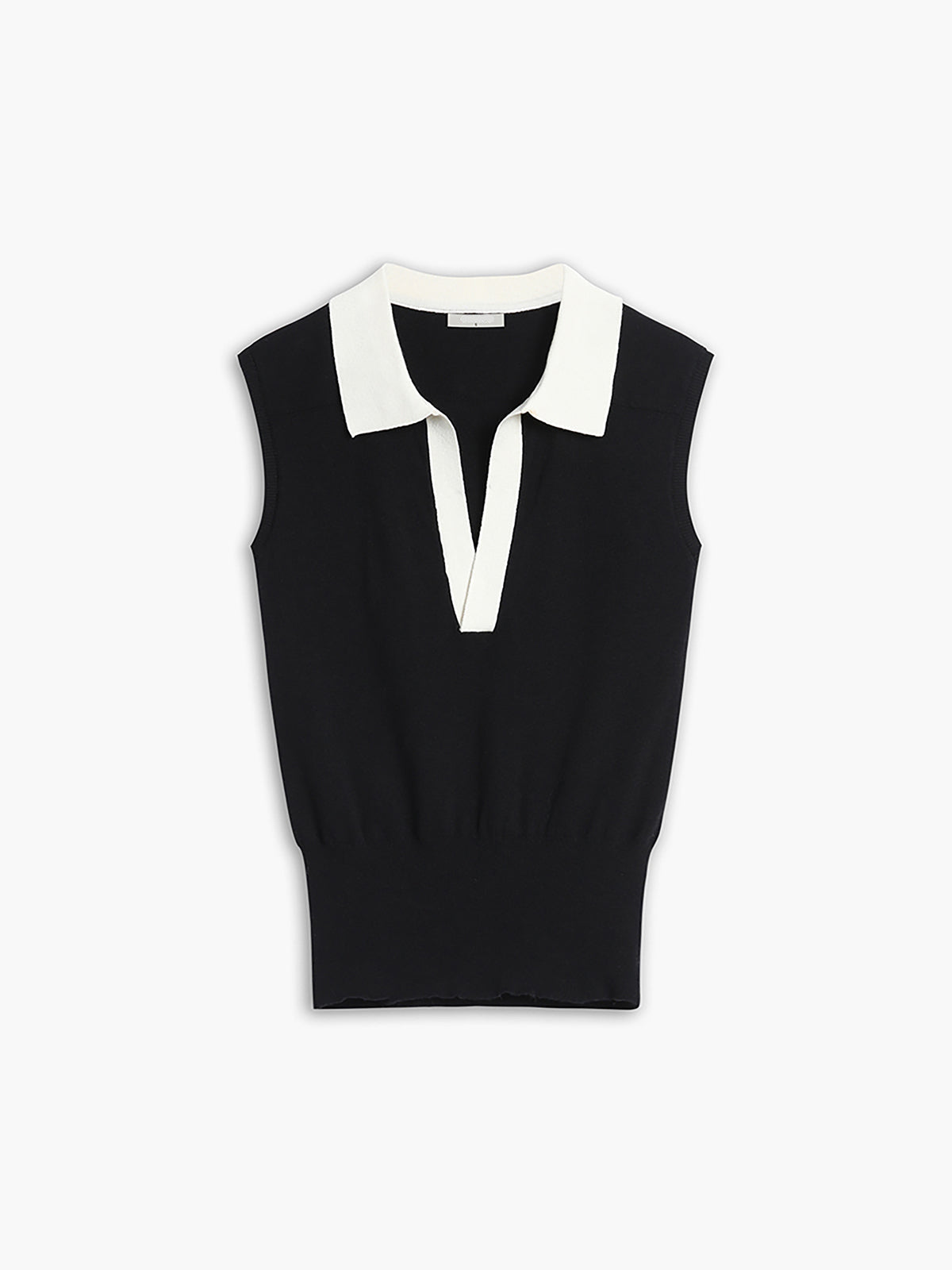 Black V-Neck Knit Sweater Vest with Contrast Trim