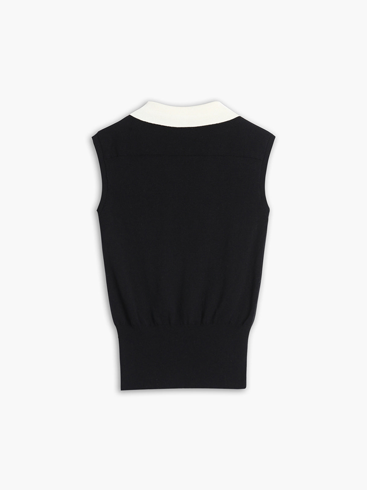 Black V-Neck Knit Sweater Vest with Contrast Trim