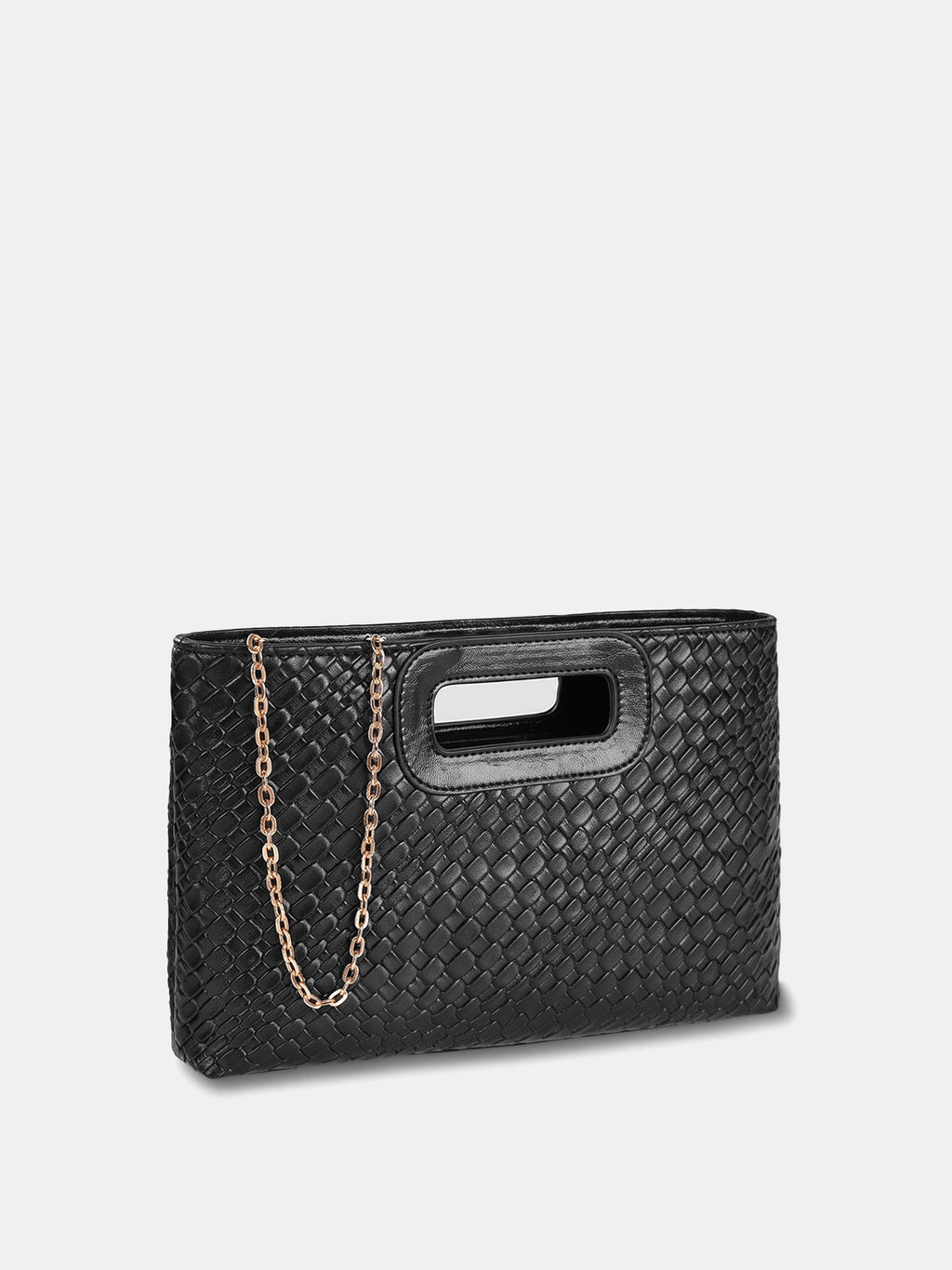 Black Woven Clutch with Cut-Out Handle