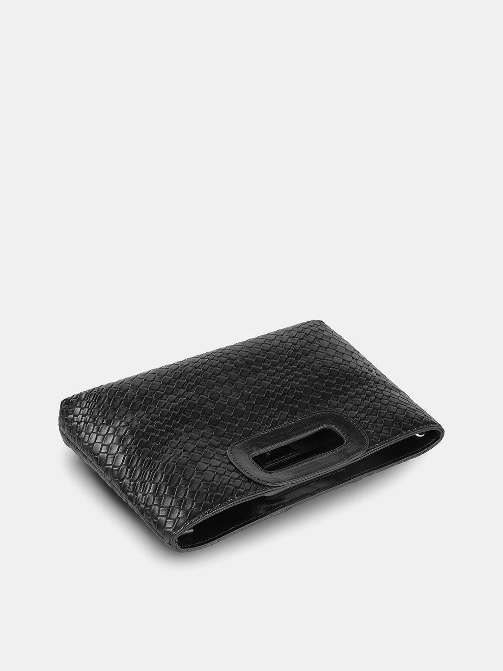 Black Woven Clutch with Cut-Out Handle