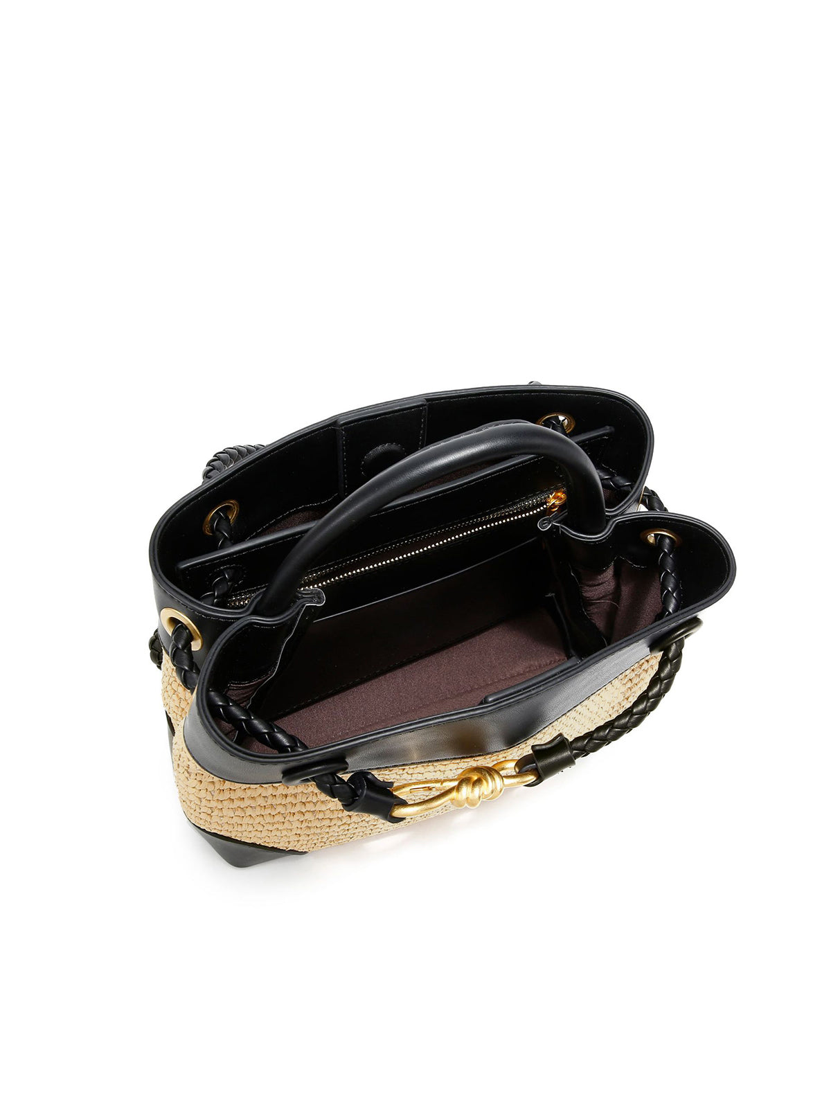 Black Woven Top Handle Handbag with Metal Detail
