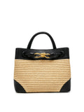 Black Woven Top Handle Handbag with Metal Detail
