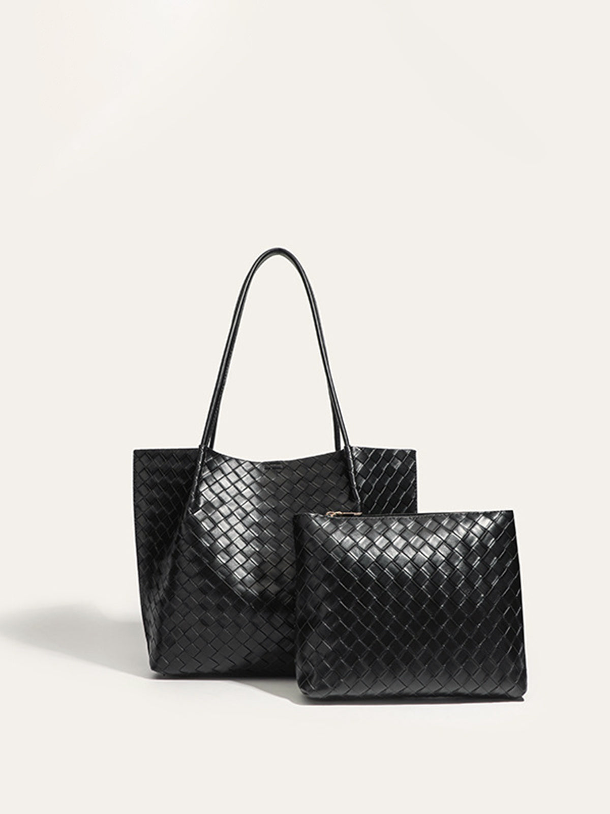 Black Woven Vegan Leather Tote Bag