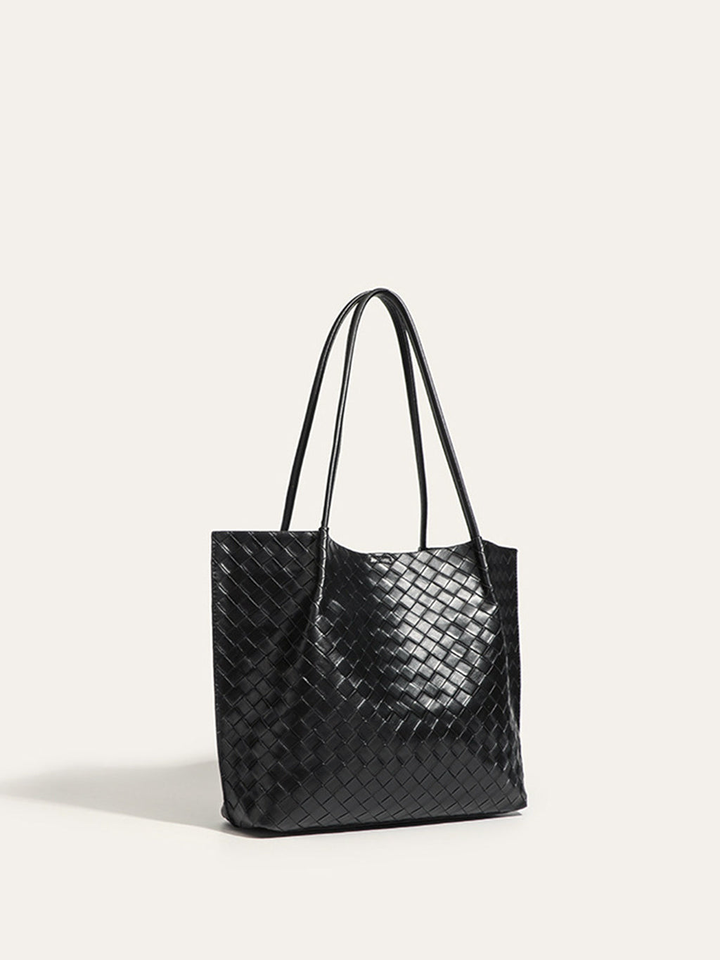 Black Woven Vegan Leather Tote Bag
