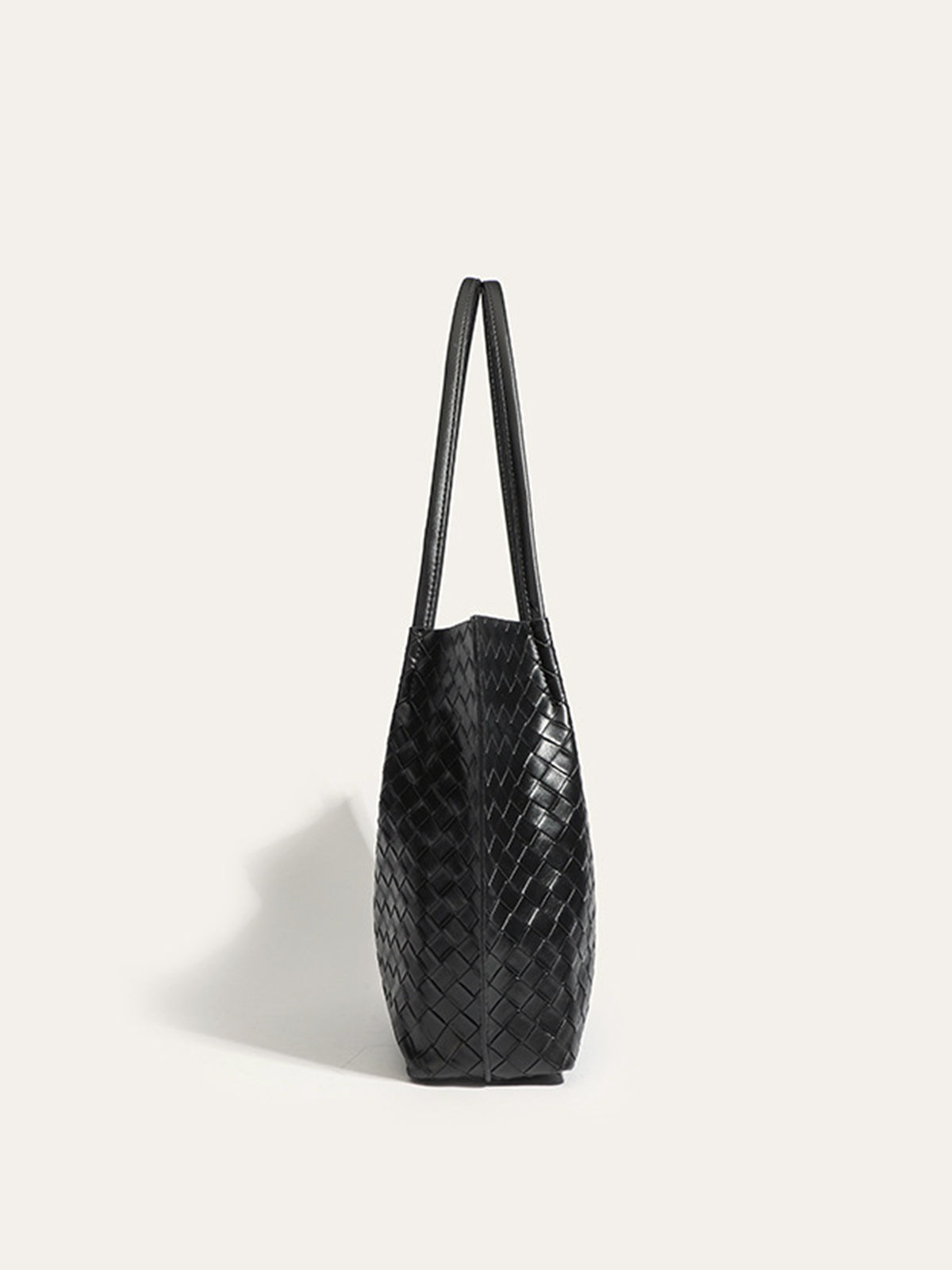 Black Woven Vegan Leather Tote Bag