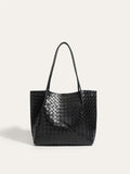 Black Woven Vegan Leather Tote Bag