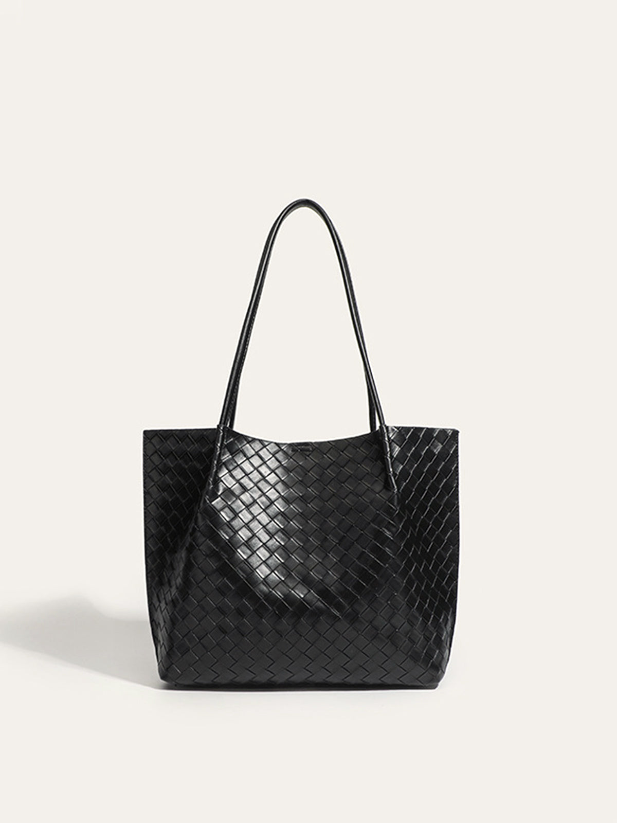 Black Woven Vegan Leather Tote Bag