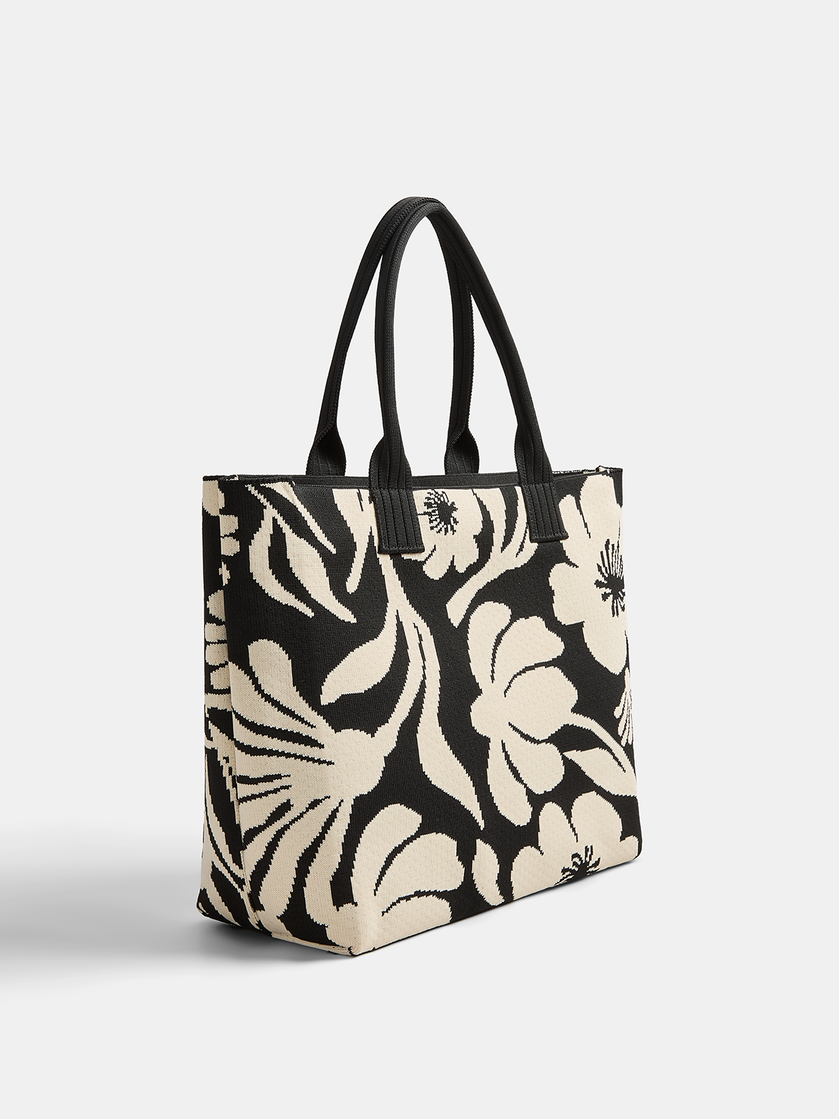 Black and White Floral Print Large Tote Bag