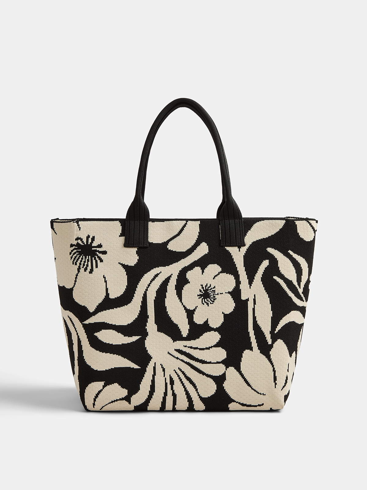 Black and White Floral Print Large Tote Bag