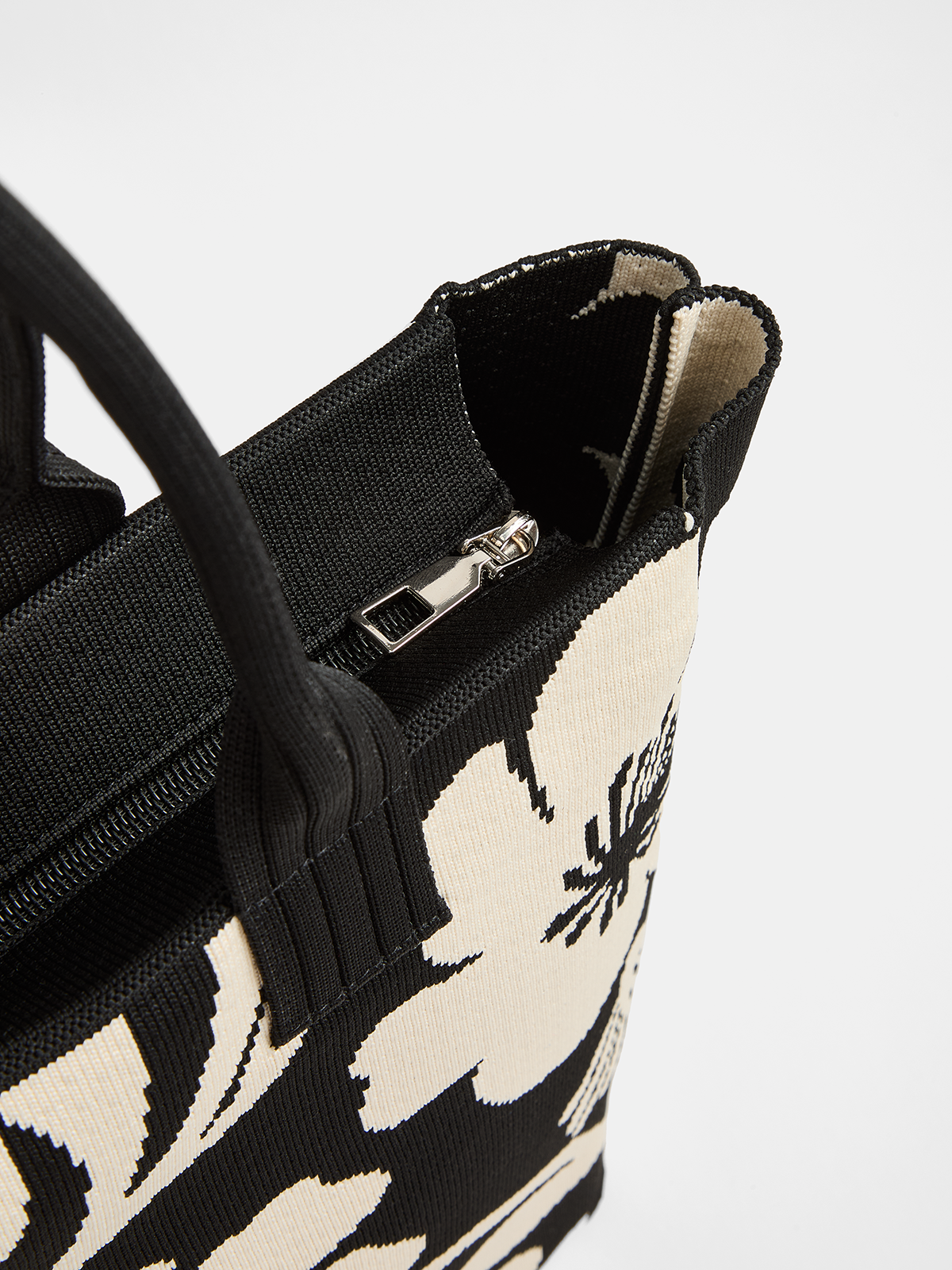 Black and White Floral Print Large Tote Bag