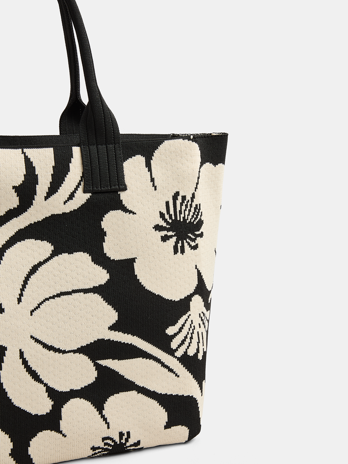Black and White Floral Print Large Tote Bag
