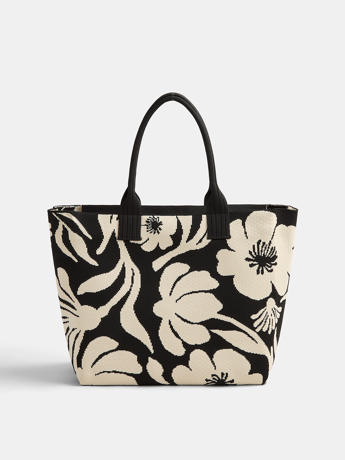 Black and White Floral Print Large Tote Bag
