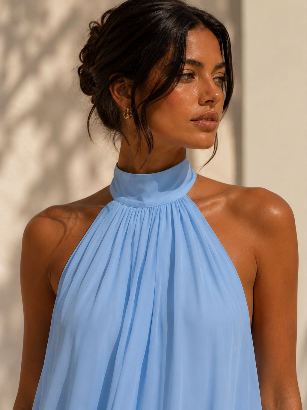 Blue Halter Neck Knit Mini Dress with Open Back