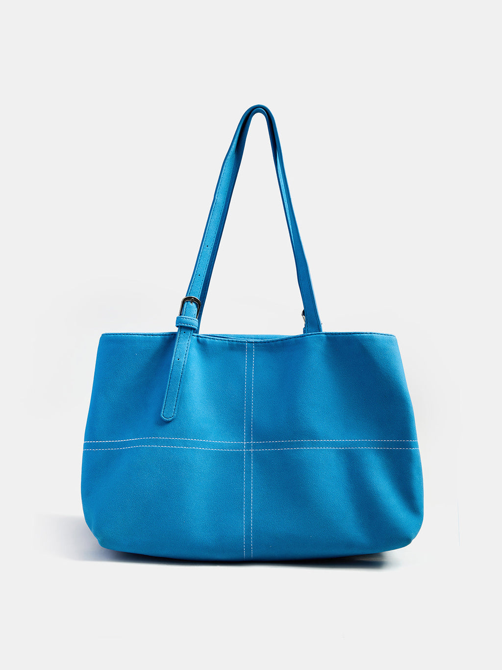 Blue Large Shoulder Tote Bag with Zipper
