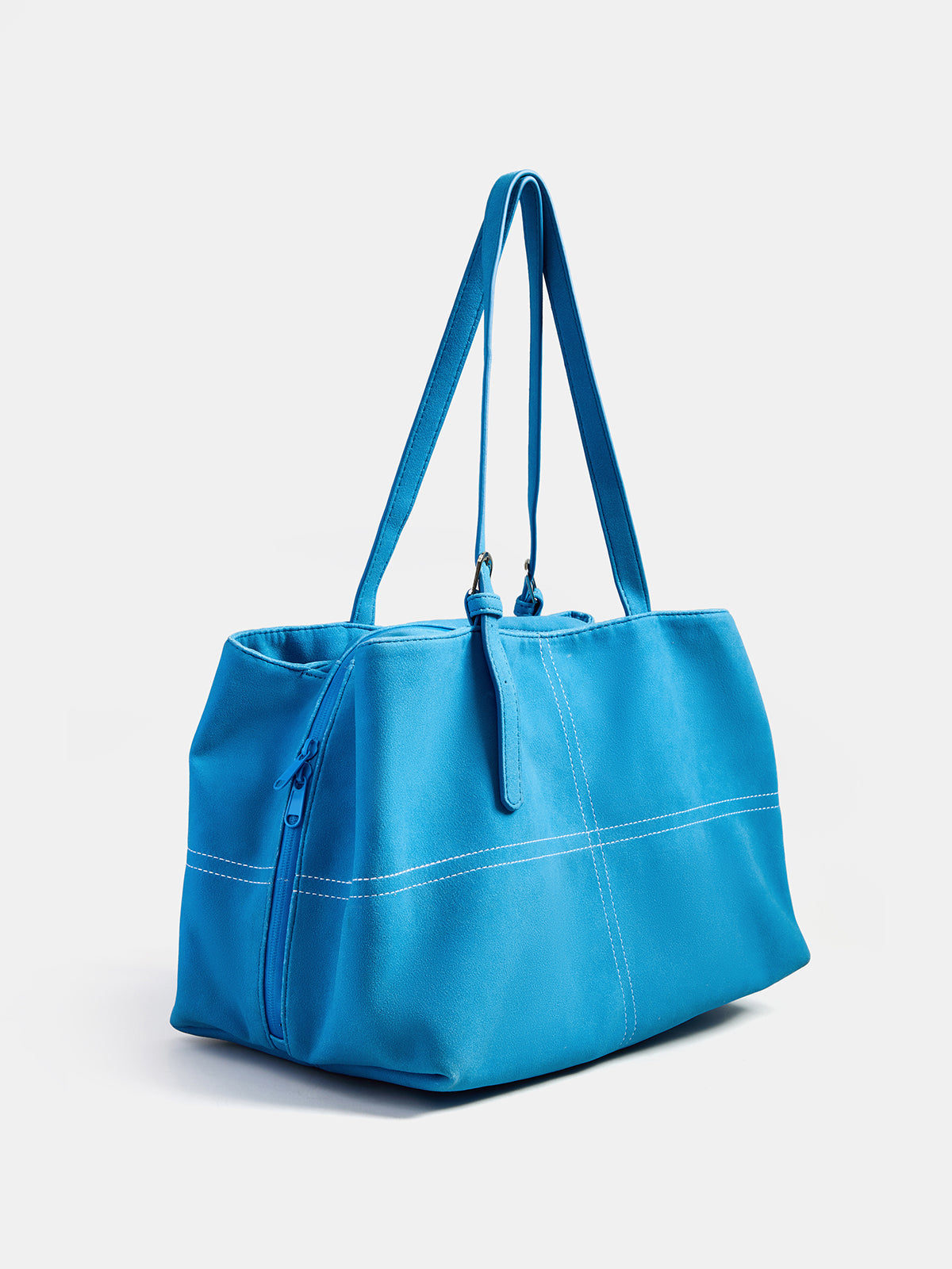 Blue Large Shoulder Tote Bag with Zipper