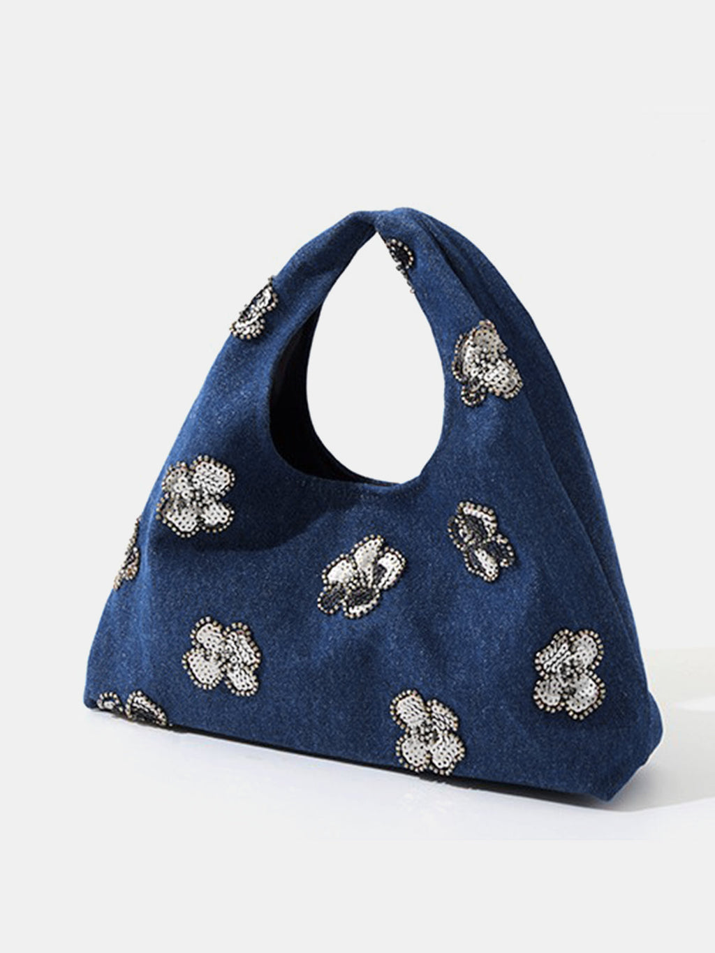 Blue Sequin Floral Tote Bag
