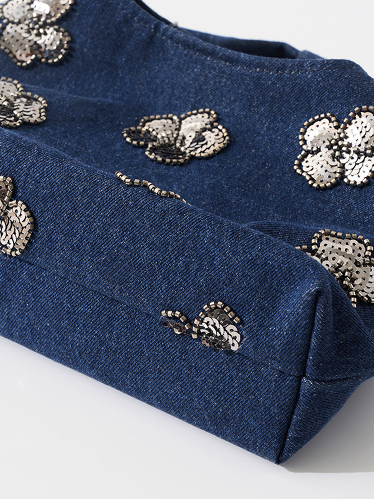 Blue Sequin Floral Tote Bag