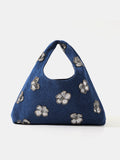 Blue Sequin Floral Tote Bag