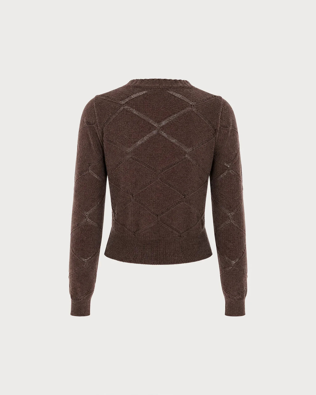 Brown Cropped Textured Knit Cardigan with Cut-Out Detail