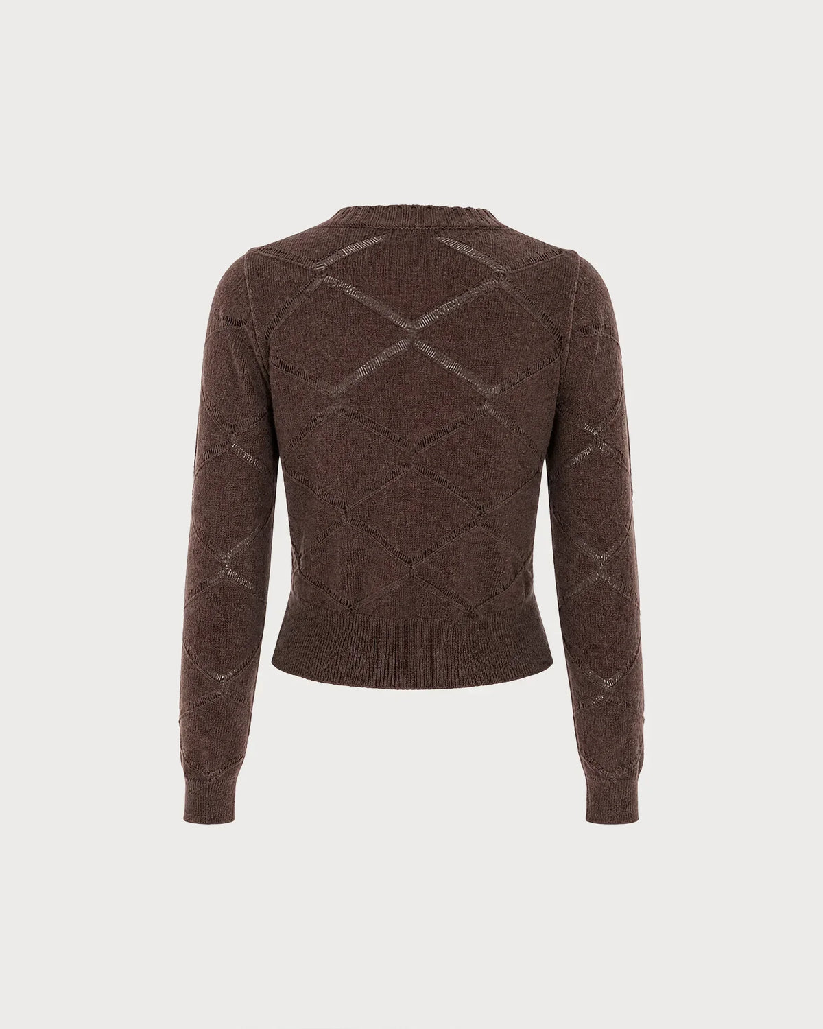 Brown Cropped Textured Knit Cardigan with Cut-Out Detail