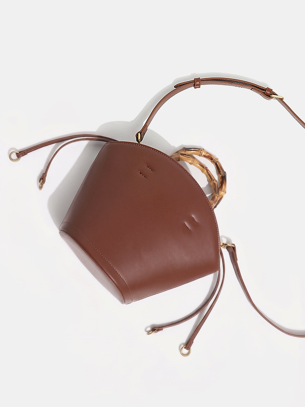 Brown Crossbody Bucket Bag with Bamboo Handle