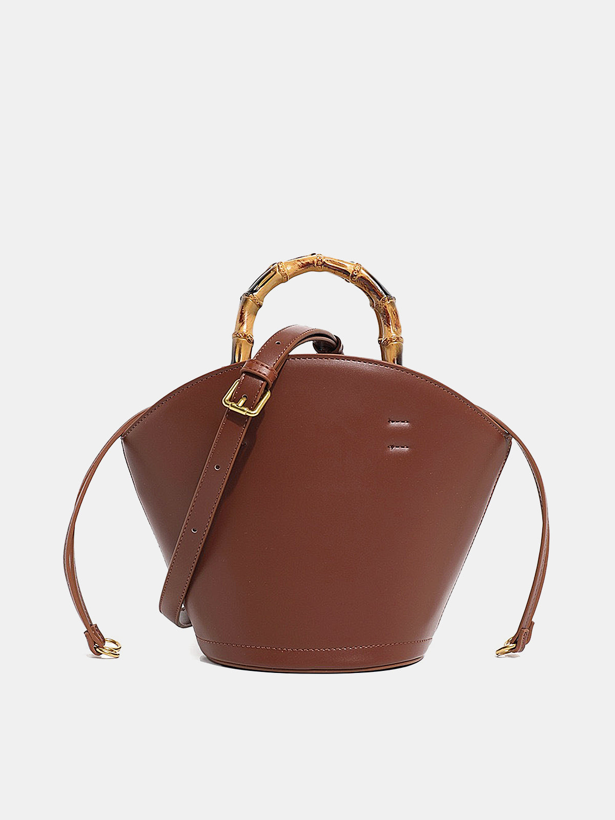 Brown Crossbody Bucket Bag with Bamboo Handle