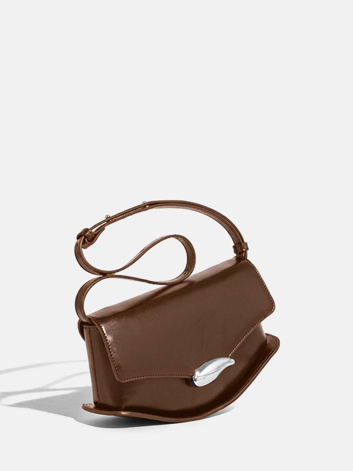 Brown Curved Vegan Leather Shoulder Bag