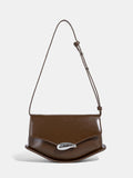 Brown Curved Vegan Leather Shoulder Bag