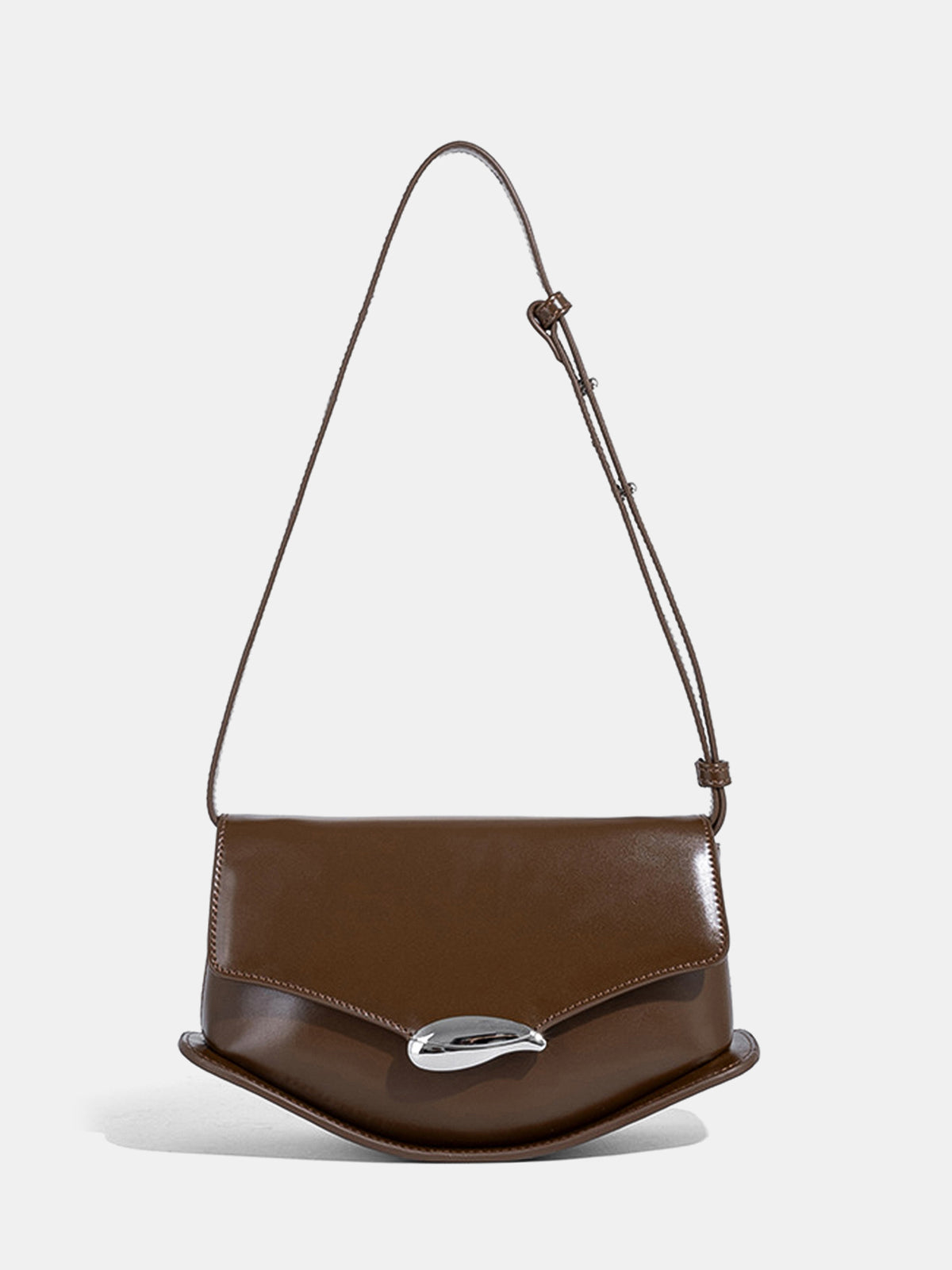 Brown Curved Vegan Leather Shoulder Bag
