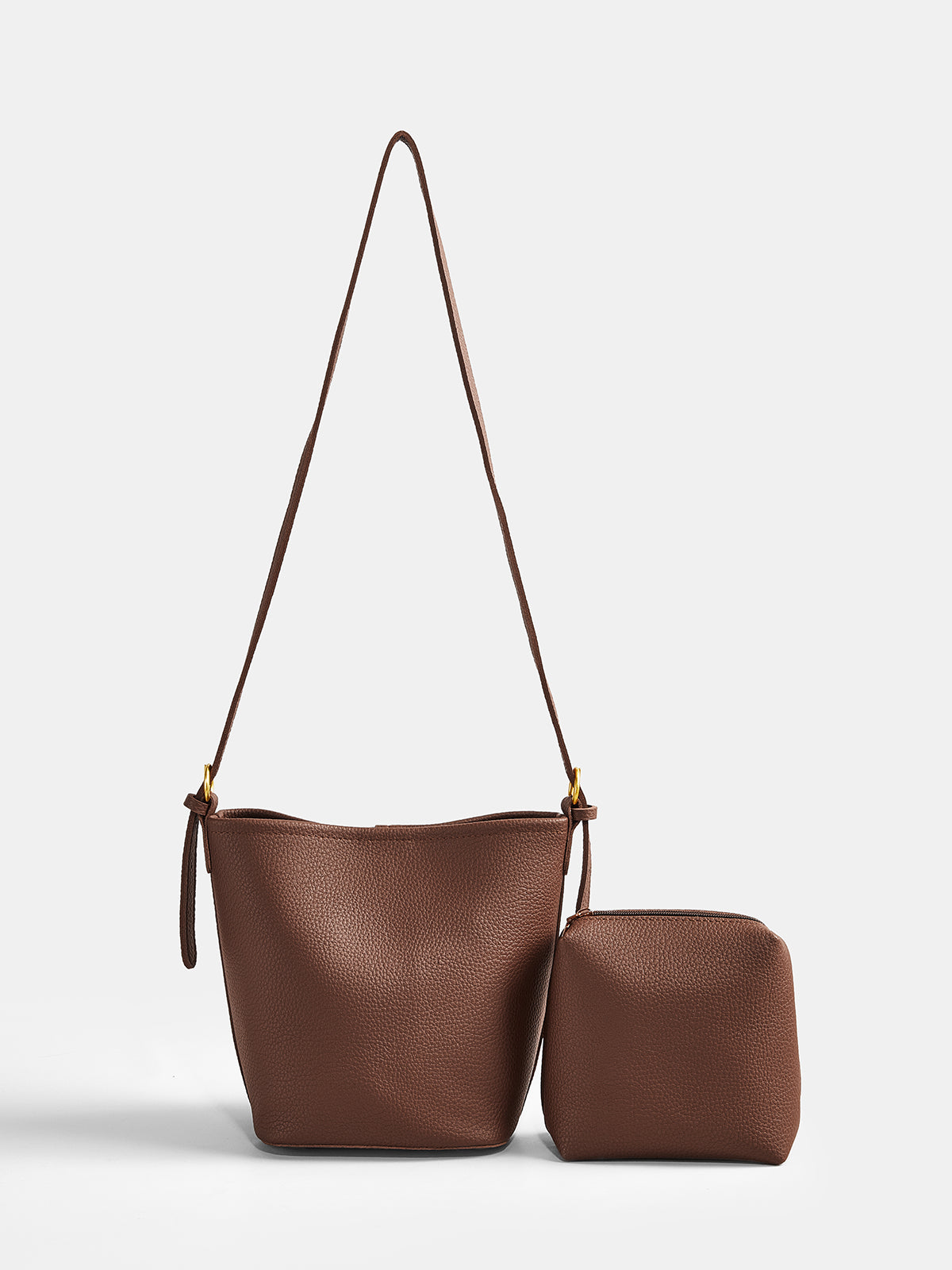 Brown Minimalist Crossbody Bucket Bag