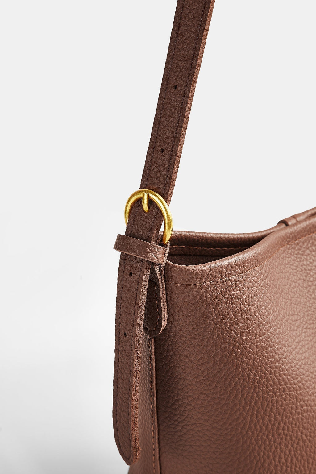 Brown Minimalist Crossbody Bucket Bag