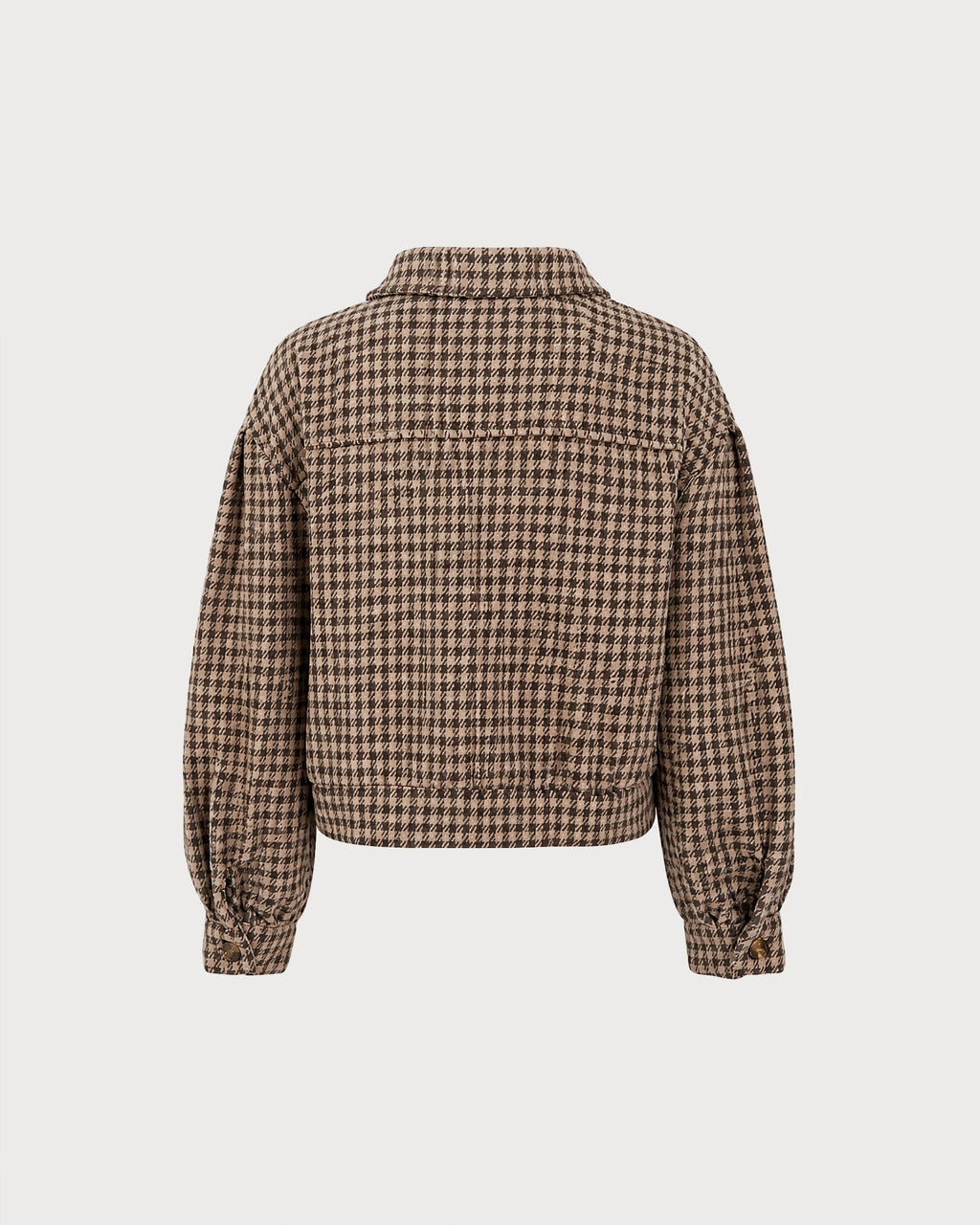 Brown Plaid Hip Length Jacket with Chest Pockets