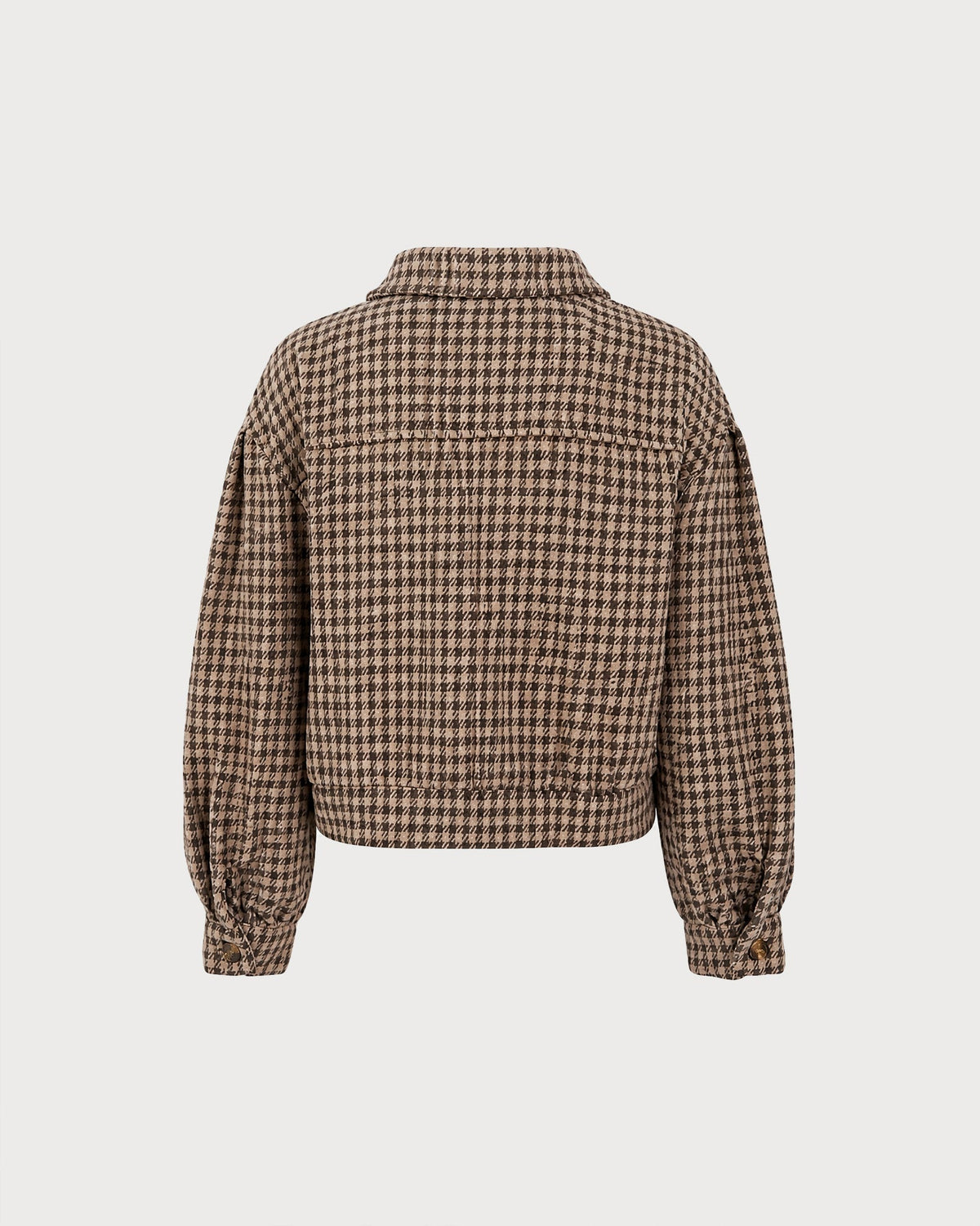 Brown Plaid Hip Length Jacket with Chest Pockets
