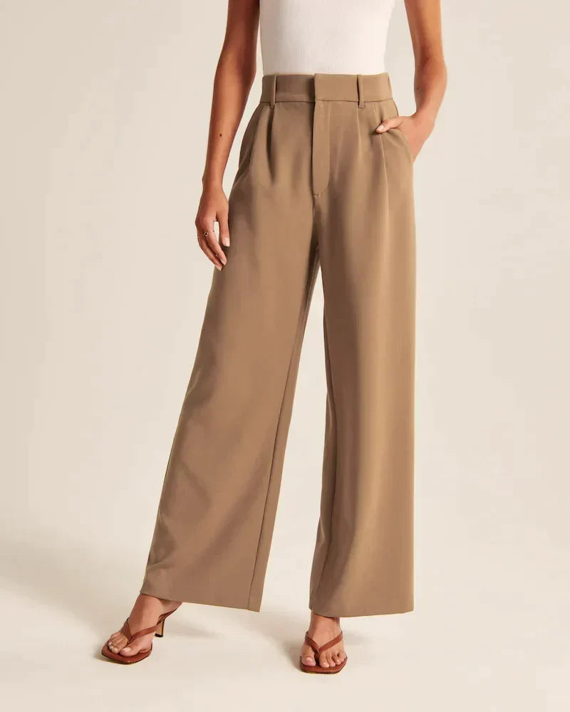 Brown Pleated Wide Leg Trousers